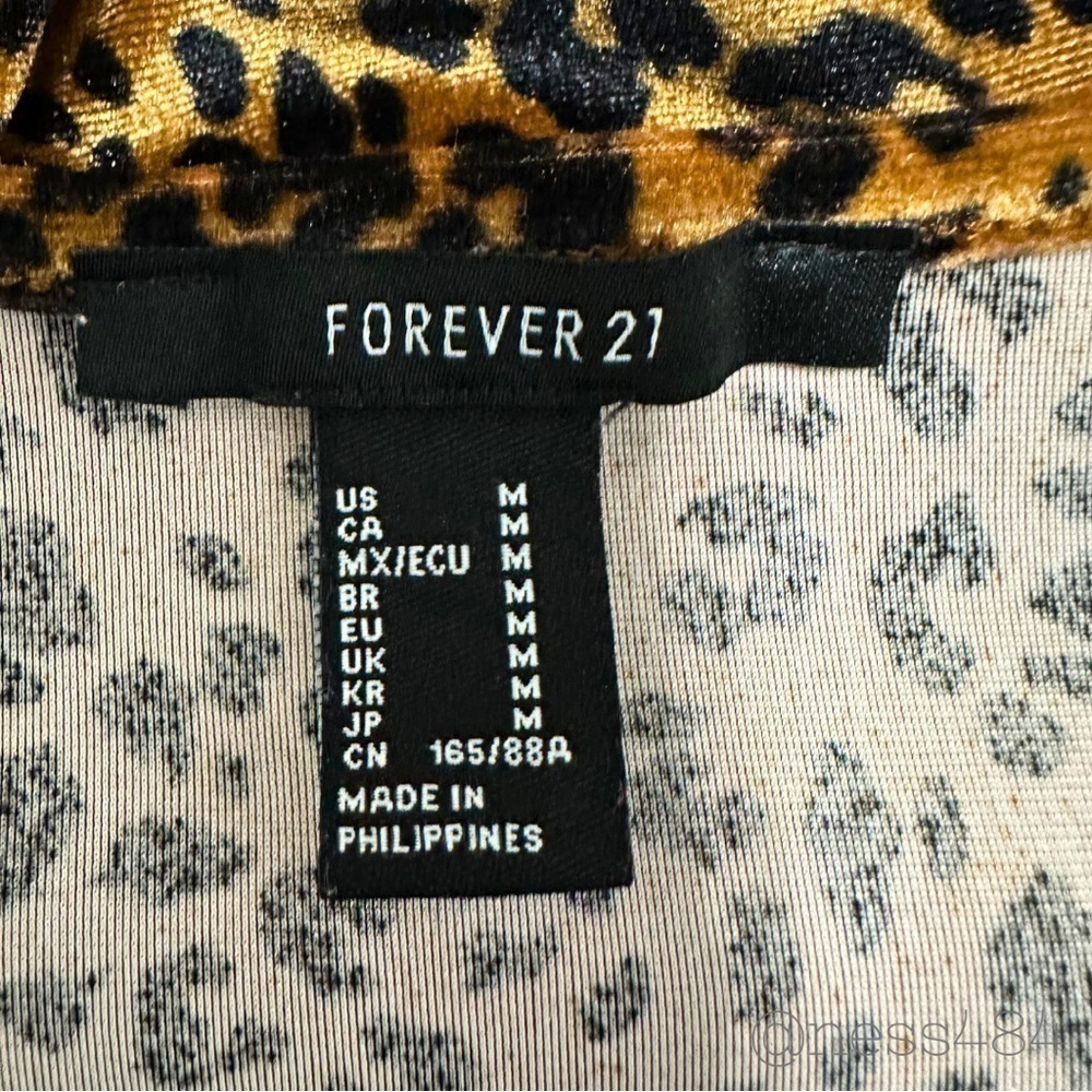 Forever‎ 21 Long Sleeve Leopard Print Velvet Mini Dress Square Neck Slit M - Picture 3 of 5